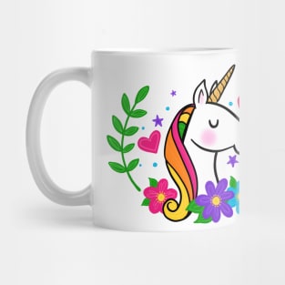 Colorful Rainbow Unicorn with Flowers Mug